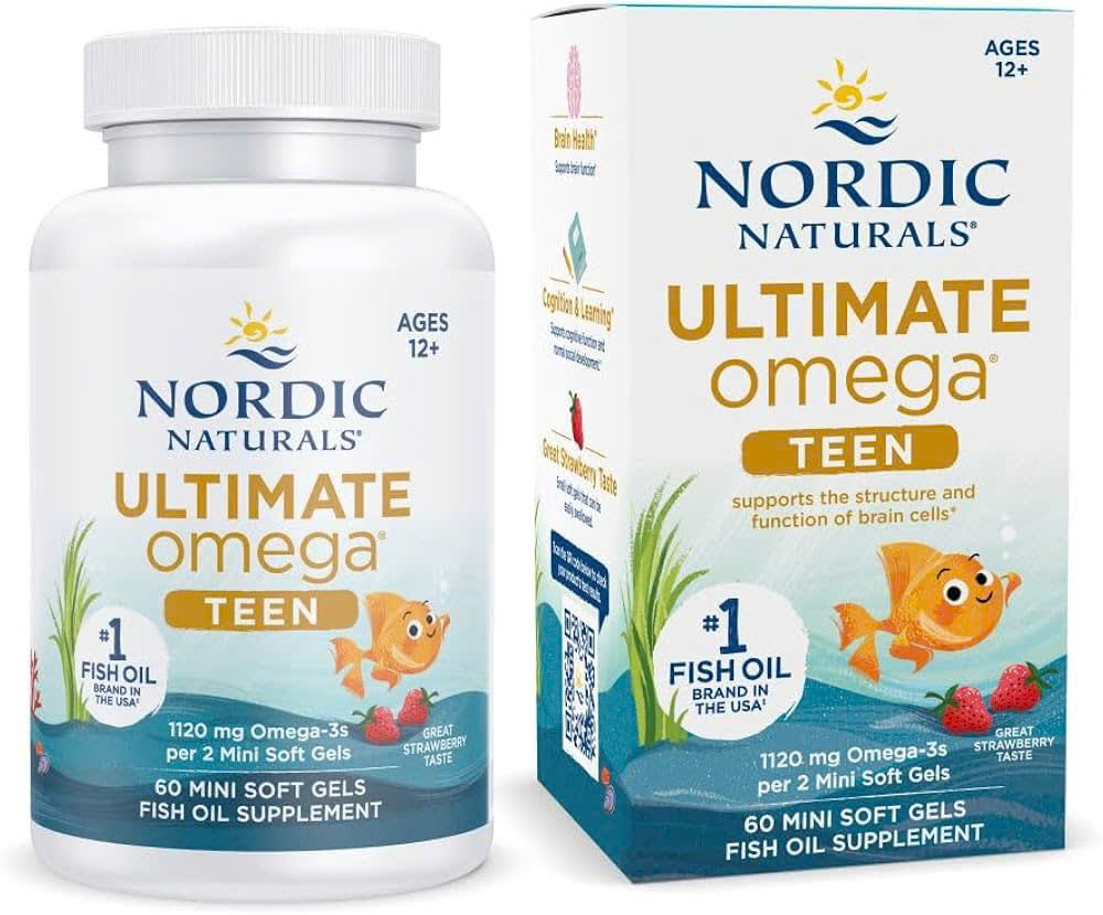 Dầu cá Nordic Teen cho bé từ 12 tuổi vị dâu hộp 60 viên