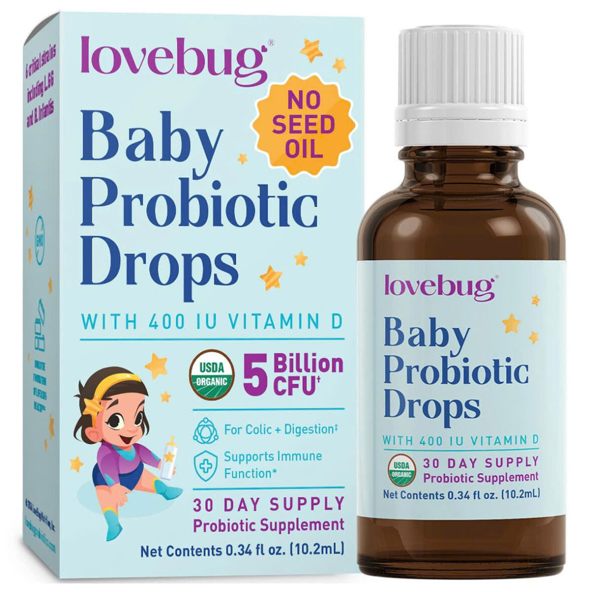 Lợi khuẩn men Lovebug Baby Probiotic Drops (0–12 tháng) kèm Vitamin D3